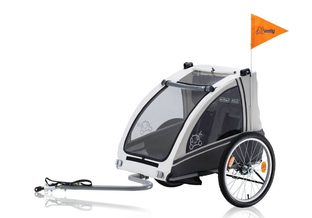 Vantly Buggy - Zilver - Fietskar en wandelkar - 2 kinderen Vantly Buggy - Zilver - Fietskar en wandelkar - 2 kinderen